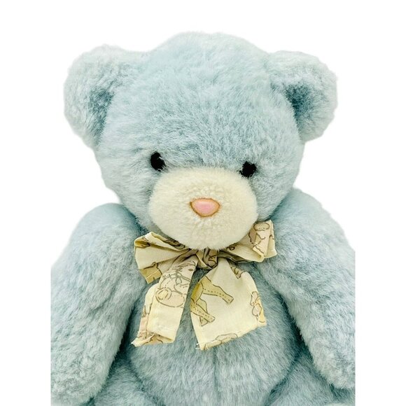 Carters Vintage Blue Bear Plush Rattle Bunny Ribbon Pink Nose White Paws Baby - Picture 2 of 7